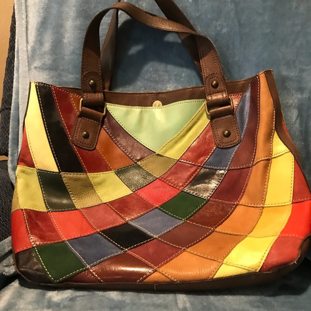 Multicolor Leather Tote Boho Shoulder Bag